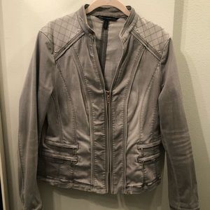 WHBM grey distressed denim jacket